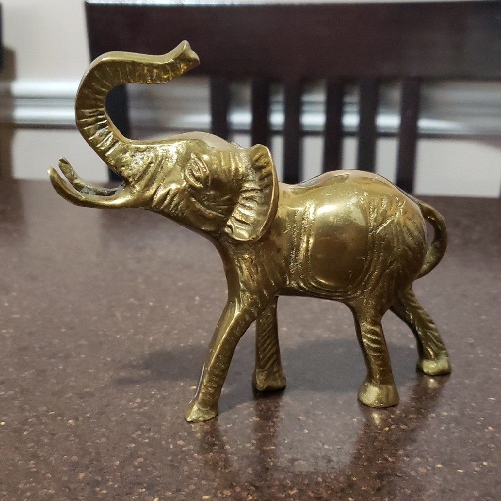 Vintage Solid Brass Elephant Decor Figurine with Trunk Up - Lucky Brass Elephant